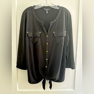 Ellen Tracy L black button front tie up 3/4 sleeve blouse
Lightly worn